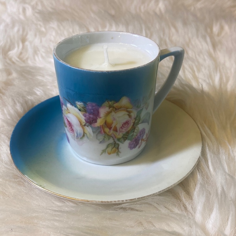 Vintage Fine German Porcelain  Expresso Cup & Saucer  Candle Set